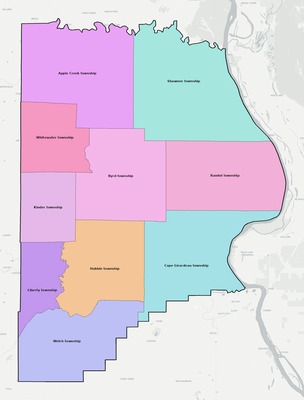 Cape Girardeau County MO townships and subdivisions map