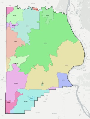 Cape Girardeau County MO ZIP code boundaries map