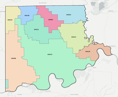Carroll County MO ZIP code boundaries map