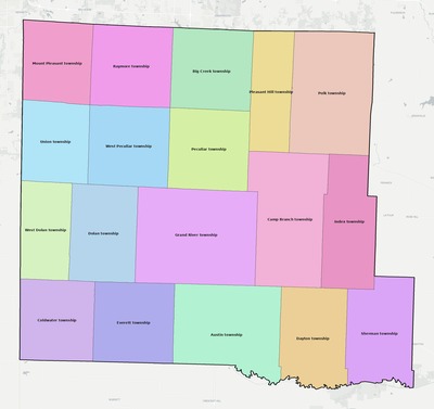 Cass County MO townships and subdivisions map