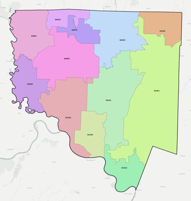 Chariton County MO ZIP code boundaries map