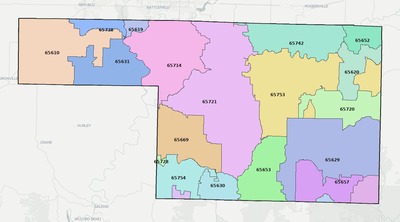 Christian County MO ZIP code boundaries map