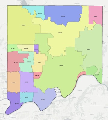 Clay County MO ZIP code boundaries map