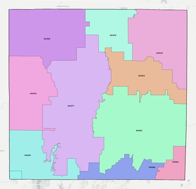 Clinton County MO ZIP code boundaries map