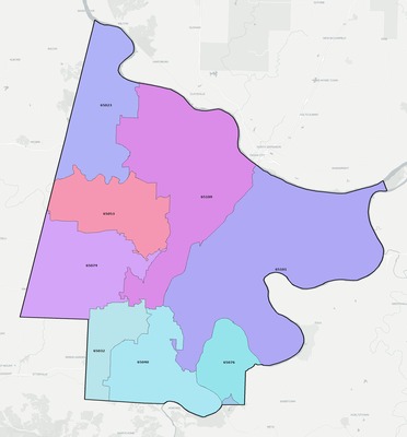 Cole County MO ZIP code boundaries map