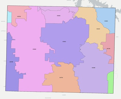 Dade County MO ZIP code boundaries map