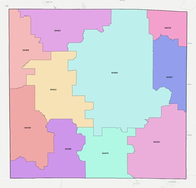 DeKalb County MO ZIP code boundaries map