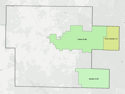 Dent County MO school district boundaries map