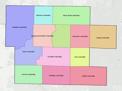 Dent County MO townships and subdivisions map