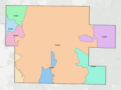 Dent County MO ZIP code boundaries map