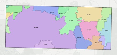 Douglas County MO ZIP code boundaries map
