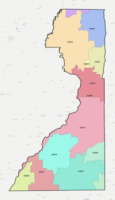 Dunklin County MO ZIP code boundaries map