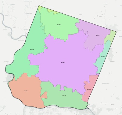 Howard County MO ZIP code boundaries map
