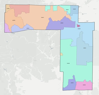 Iron County MO ZIP code boundaries map