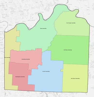 Jackson County MO townships and subdivisions map