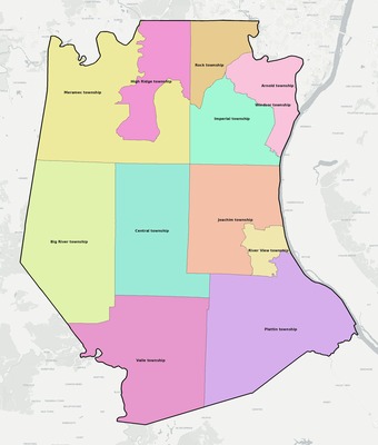 Jefferson County MO townships and subdivisions map