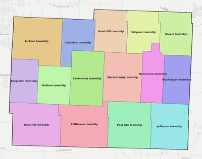 Johnson County MO townships and subdivisions map