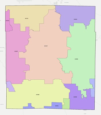 Knox County MO ZIP code boundaries map