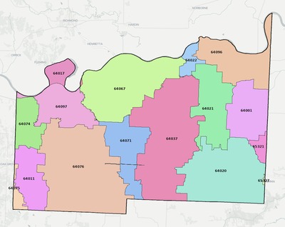 Lafayette County MO ZIP code boundaries map