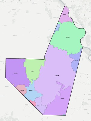 Moniteau County MO ZIP code boundaries map
