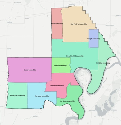 New Madrid County MO townships and subdivisions map
