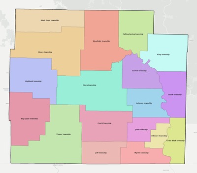 Oregon County MO townships and subdivisions map