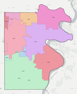 Pemiscot County MO ZIP code boundaries map