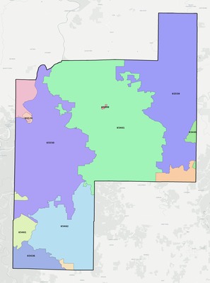 Phelps County MO ZIP code boundaries map
