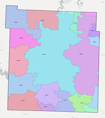 Polk County MO ZIP code boundaries map