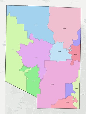 Pulaski County MO ZIP code boundaries map