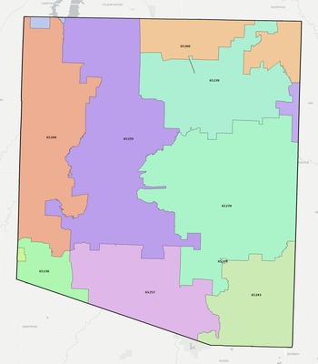 Randolph County MO ZIP code boundaries map