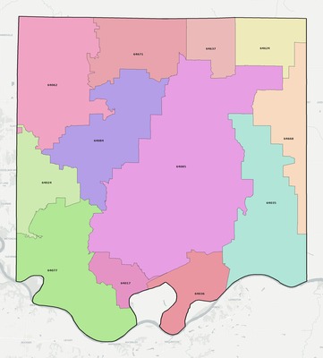 Ray County MO ZIP code boundaries map