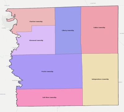 Schuyler County MO townships and subdivisions map