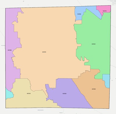 Scotland County MO ZIP code boundaries map