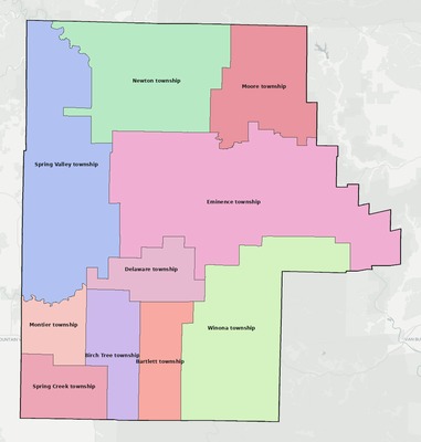 Shannon County MO townships and subdivisions map