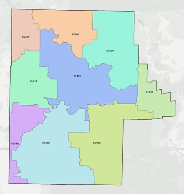 Shannon County MO ZIP code boundaries map