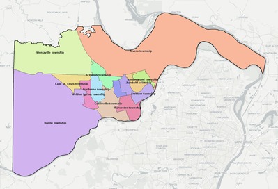 St. Charles County MO townships and subdivisions map