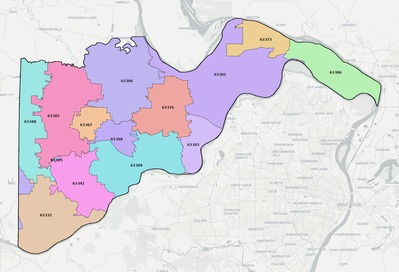 St. Charles County MO ZIP code boundaries map