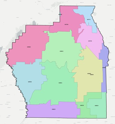 Stoddard County MO ZIP code boundaries map