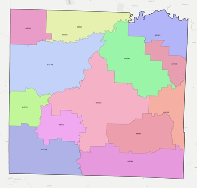Vernon County MO ZIP code boundaries map