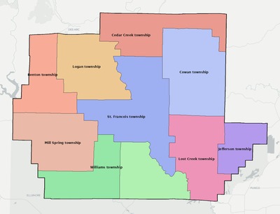Wayne County MO townships and subdivisions map