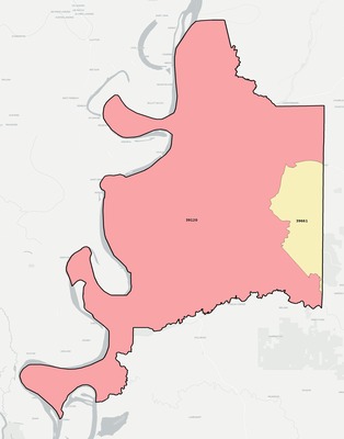 Adams County MS ZIP code boundaries map