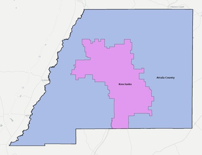 Attala County MS school district boundaries map