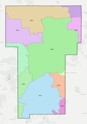 Benton County MS ZIP code boundaries map
