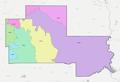 Clay County MS ZIP code boundaries map