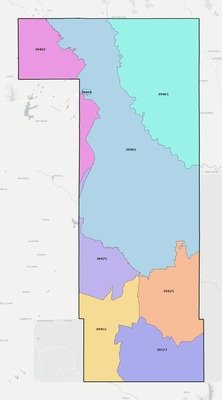 Forrest County MS ZIP code boundaries map