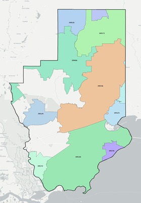 Hancock County MS ZIP code boundaries map