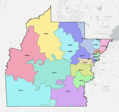 Hinds County MS ZIP code map preview