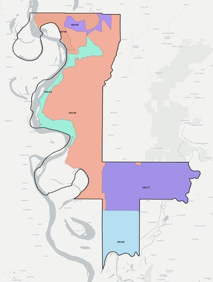 Issaquena County MS ZIP code boundaries map