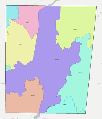 Itawamba County MS ZIP code boundaries map